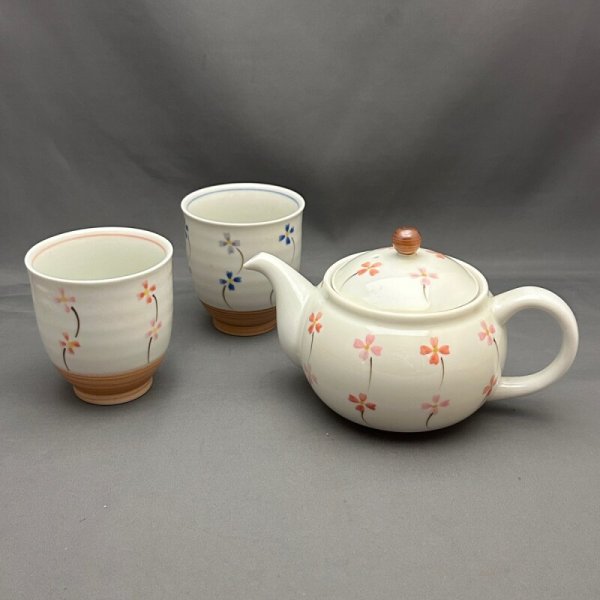 画像1: 美濃焼小花柄ポット茶器セット (1)