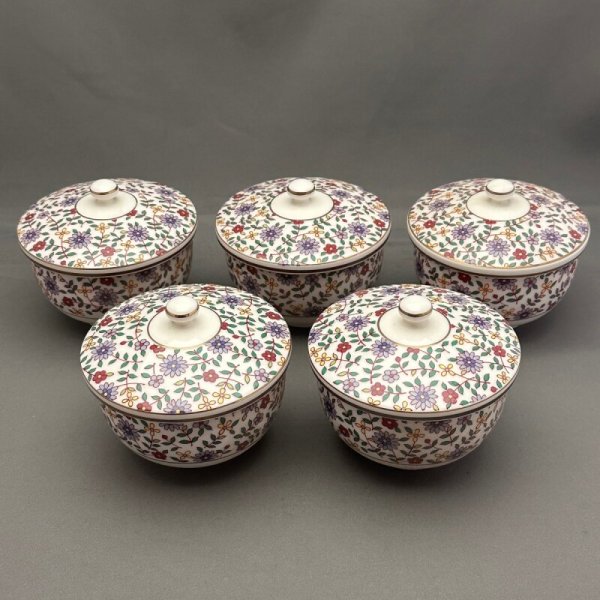 画像1: 美濃焼蓋付煎茶碗5客組　小花柄 (1)