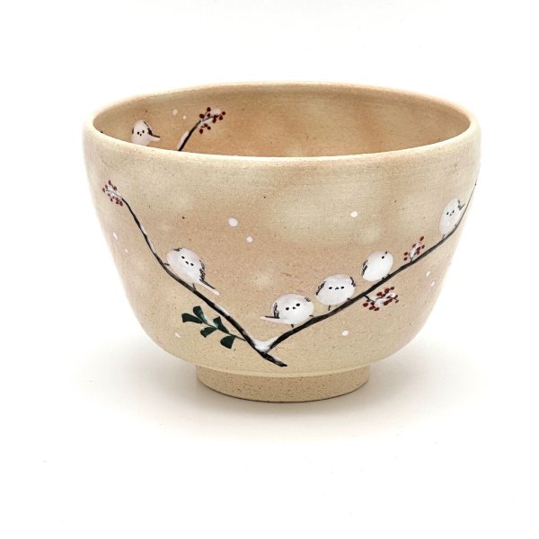画像1: 八木海峰作　シマエナガ抹茶碗 (1)