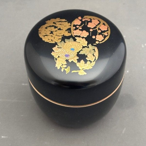 画像1: 棗　黒　四季花丸紋 (1)