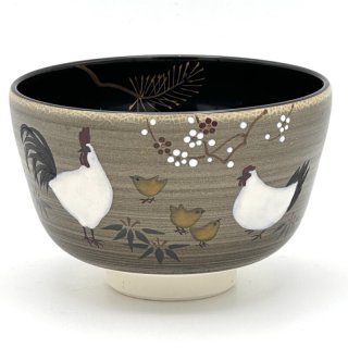 007　 京焼波鶴画茶碗　平安　八木　海峰造　新品未使用未開封　共箱共布栞 八木海峰作 清水焼 京焼 絵付け 抹茶碗 (桜雀)（八木海峰作 京焼