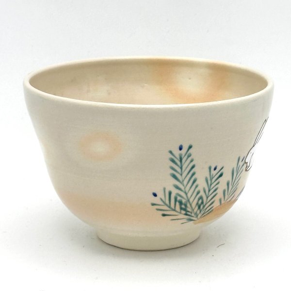 画像2: 八木海峰作　京焼　手描き抹茶茶碗（親子うさぎ） (2)