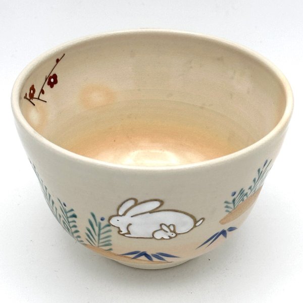 画像5: 八木海峰作　京焼　手描き抹茶茶碗（親子うさぎ） (5)