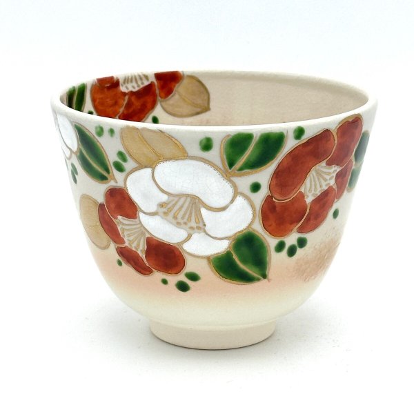 画像1: 八木海峰作　京焼　手描き抹茶碗(椿) (1)