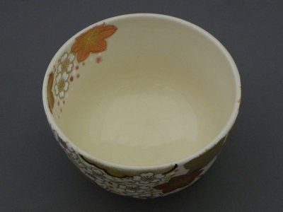 画像3: 八木海峰作 京焼 上絵抹茶茶碗（雲錦画）