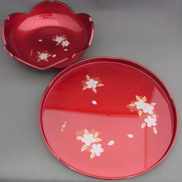 画像1: 山中塗 菓子鉢とお盆セット(おとめ桜) (1)