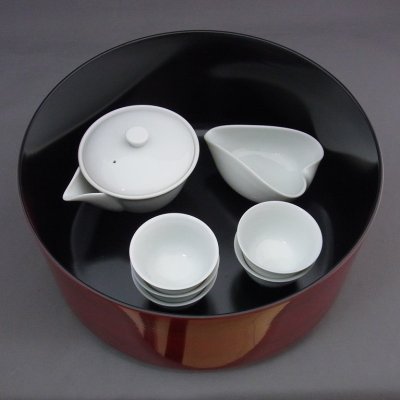 画像2:  紀州塗 かすみ杢 茶櫃セット
