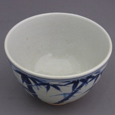 画像1: 茶箱用三点セット(茶碗・振出・茶巾筒)古染付 竹