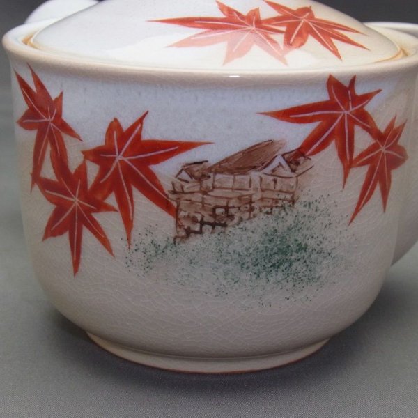 画像3: 八木海峰作 京絵付 横手急須(茶こし付) 京の紅葉 (3)