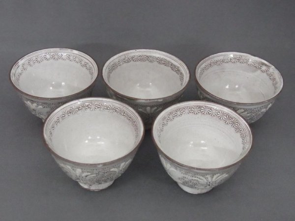 京焼・清水焼　二代 大丸北峰作　三島手　茶碗　共箱　古物。 京焼・清水焼 二代 大丸北峰作 三島手 茶碗 共箱 古物。