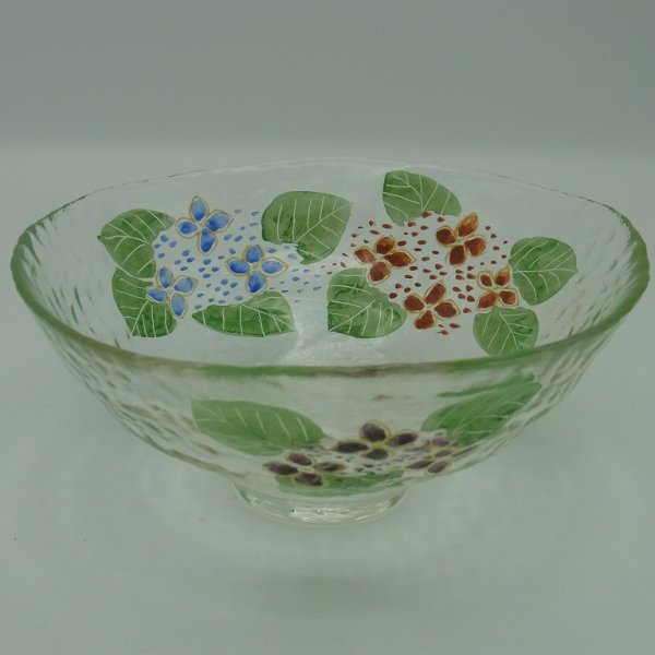 画像1: 八木海峰作 手描きガラス抹茶茶碗（紫陽花） (1)