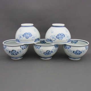 煎茶道 神代タモ碗入＋染付煎茶椀5客セット23 煎茶道 神代タモ碗入＋染付煎茶椀5客セット23 美術